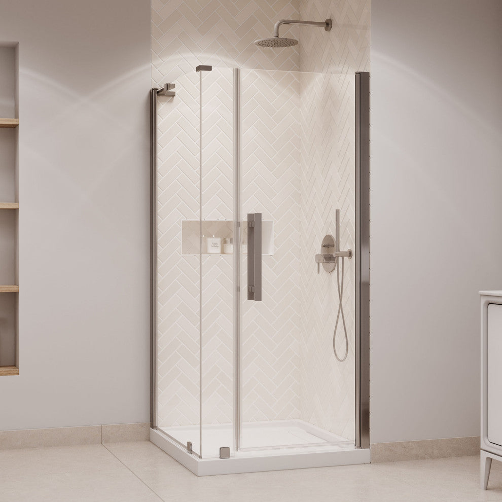 Pasadena 36"Wx36"Dx74 3/4"H Corner Pivot Shower Kit Nickel Base