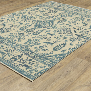 Fabienne Bordered Botanical Indoor Ivory/Blue Area Rug, Ivory, 9'10"x12'10"