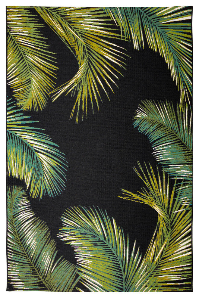 Marina Palm Border Indoor/Outdoor Rug, Black, 1'11"x7'6"