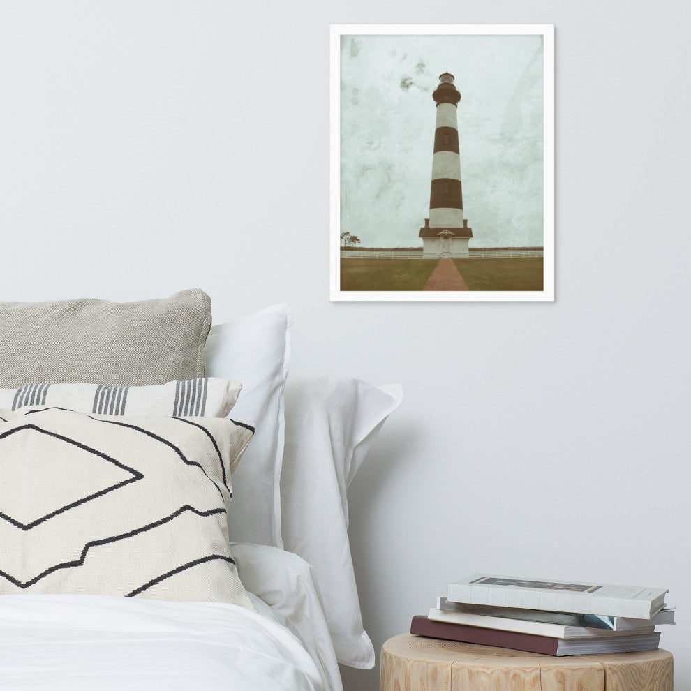 Aged Bodie Lighthouse Landscape Framed Photo Paper Wall Art Prints, White, 16" X 20"