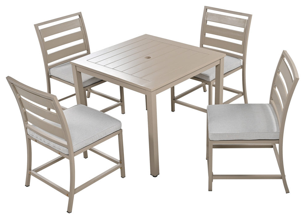 5-Piece Outdoor Steel Patio Dining Set with table and four chairs, Brown Gray