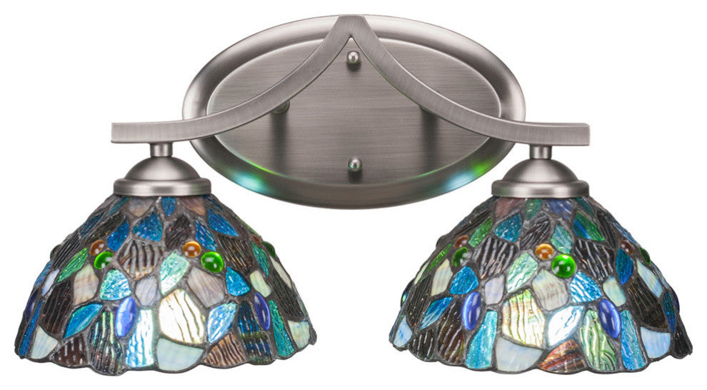 Zilo 2 Light Bath Bar, Graphite Finish, 7" Blue Mosaic Tiffany Glass