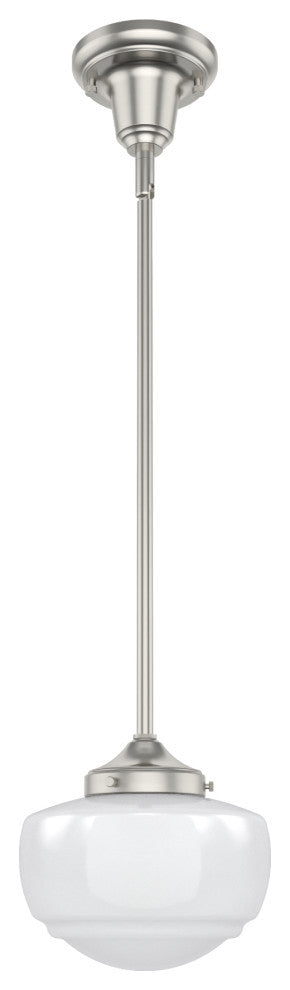 Saddle Creek Brushed Nickel, Cased White Glass 1 Light Mini Pendant Light