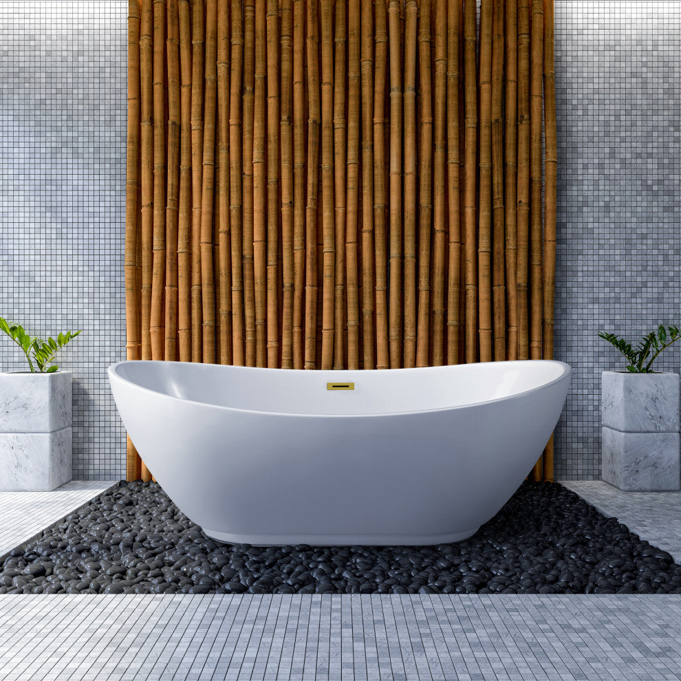 62" Streamline NPT9580GLD Soaking Freestanding Tub With Internal Drain