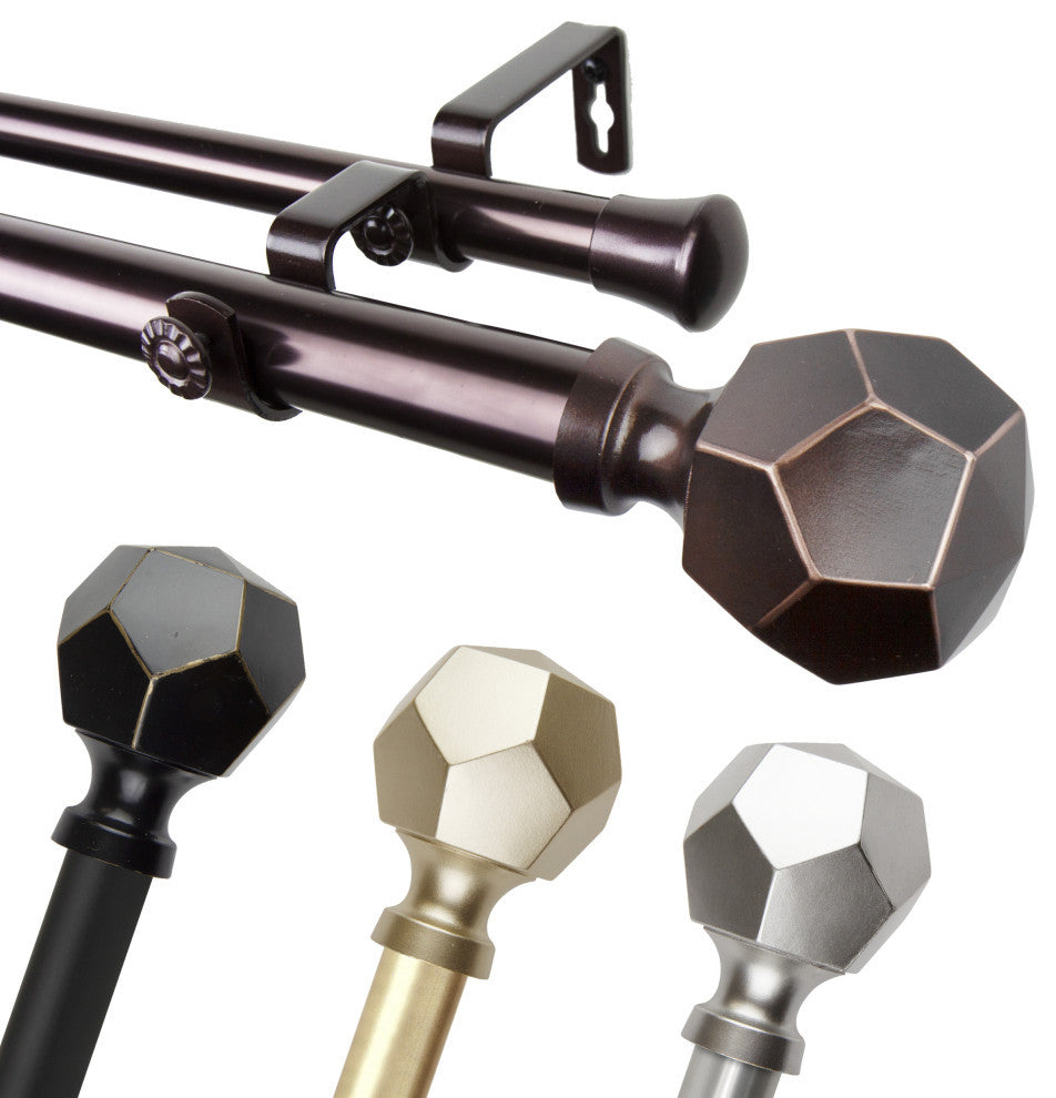 Theobald 1" Double Curtain Rod, Black, 120-170"