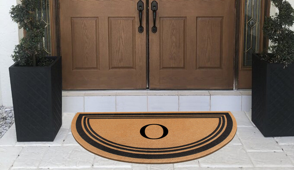 A1HC Natural Coir Flock Monogrammed Door Mat for Front Door, 30x60, O