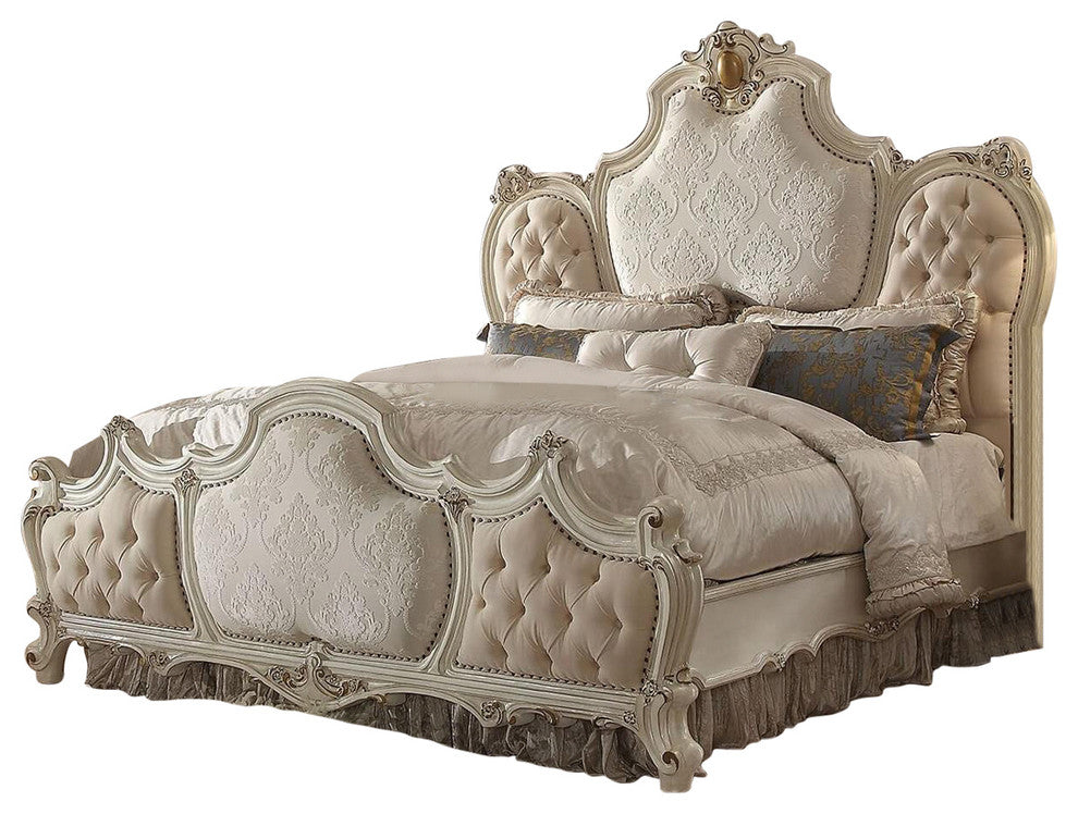 Acme Picardy Upholstered King Bed, Antique White 26877EK