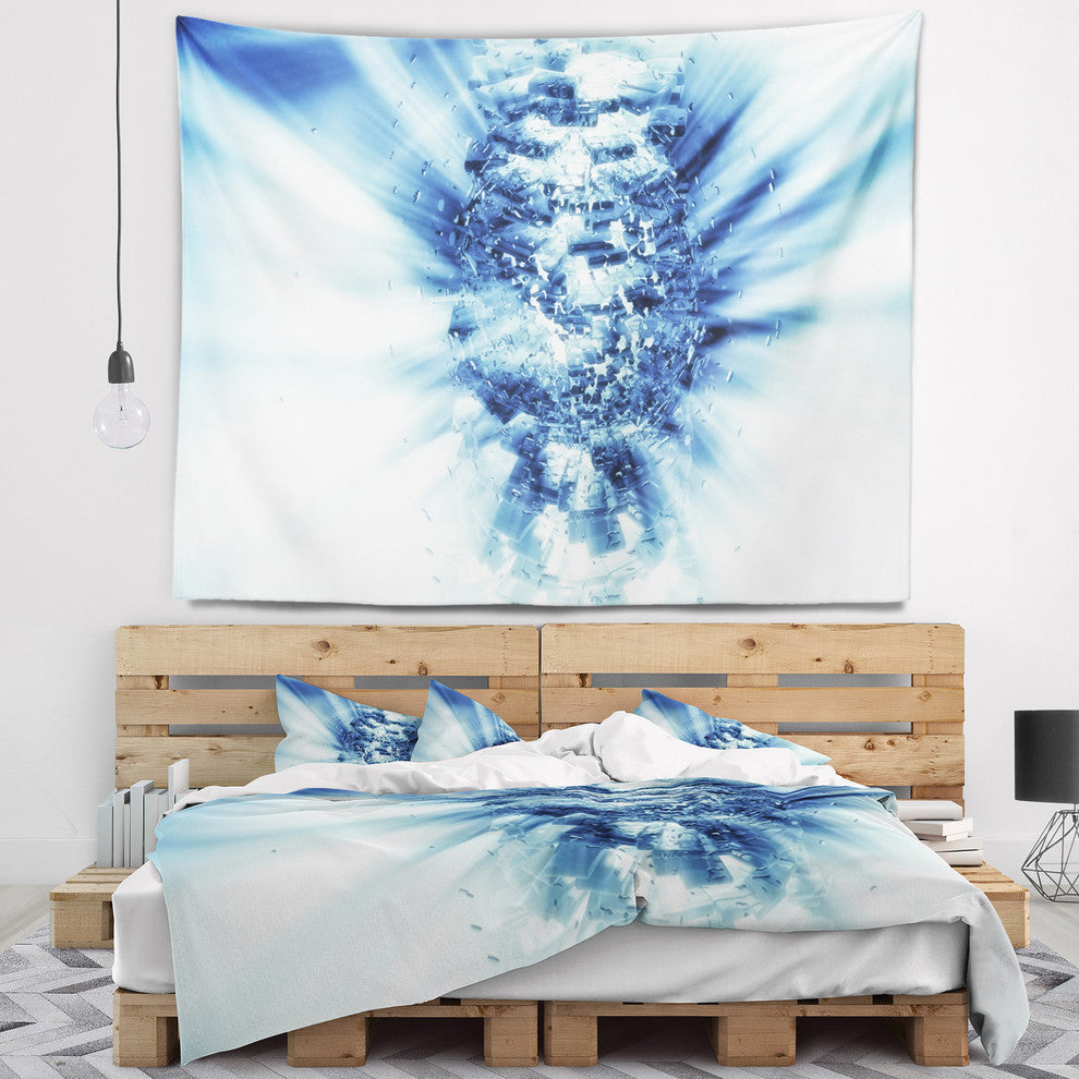 Fractal 3D Blue Splash Burst Contemporary Wall Tapestry, 60"x50"