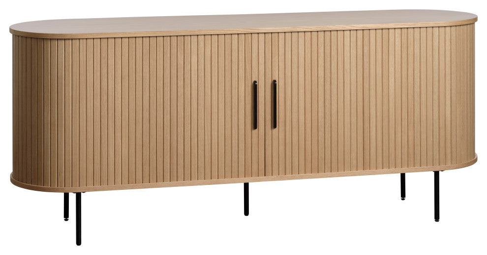 Mid-Century Modern Rounded Sliding Door Sideboard, Natural Oak, 71"