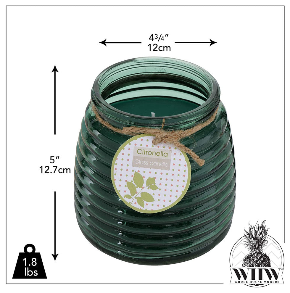 2 Piece Citronella Candle Set, Green and Clear Glass Pots