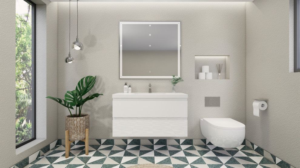 Belli 42" Wall Mounted Single Bathroom Vanity Set, Glossy White, Glossy White Top