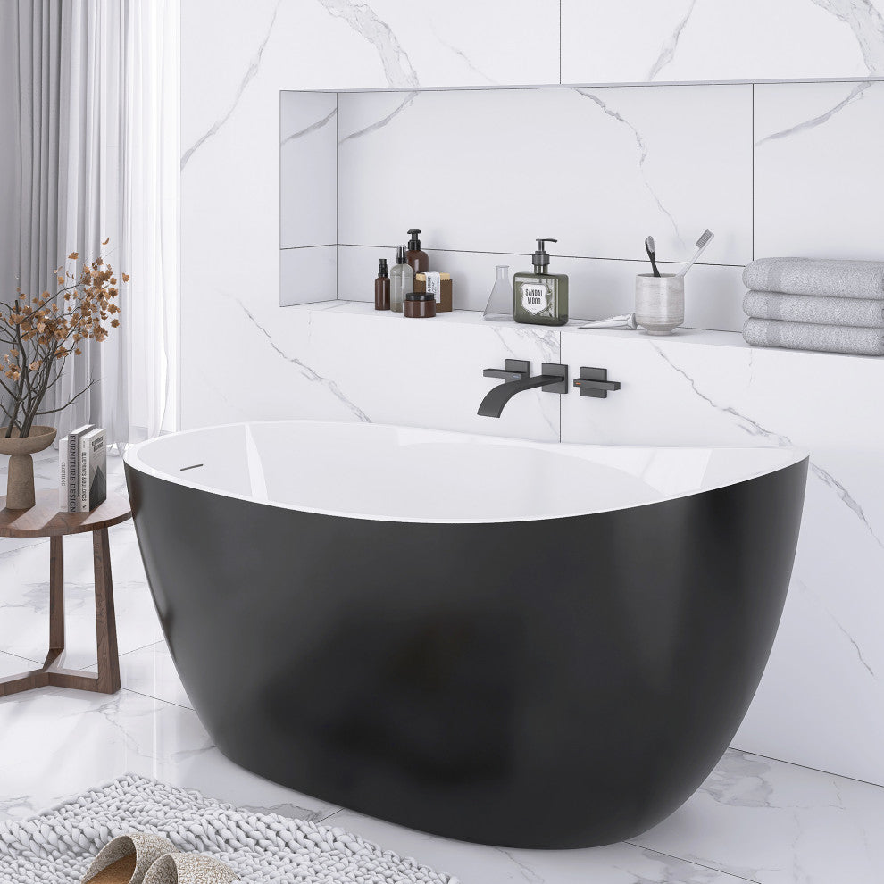 Acrylic Slipper Freestanding Flatbottom Soaking Bathtub, Black, 59"29"