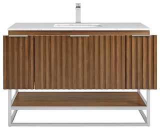 Terra Bathroom Vanity, Walnut/Brushed Nickel, 48", Marble Top