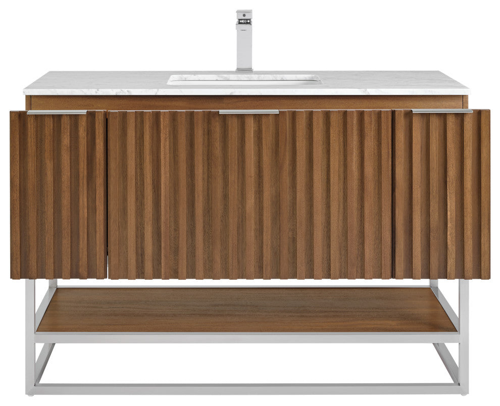 Terra Bathroom Vanity, Walnut/Brushed Nickel, 48", Marble Top