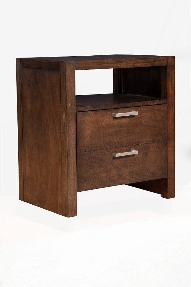 2 Drawers Nightstand With Open Shelf In Wood Brown