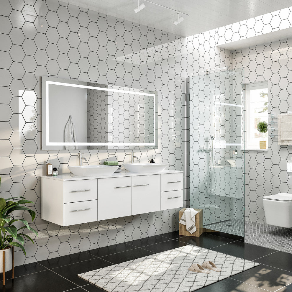 Totti Wave 72 inch White Modern Double Sink  Vanity  Top And Double Sinks