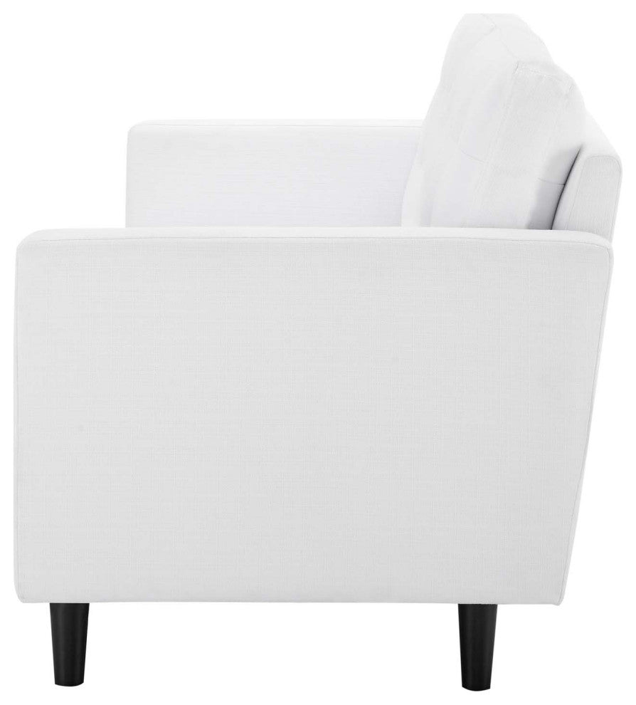 Tufted Sofa, Fabric, White, Modern, Living Lounge Room Hotel Lobby Hospitality