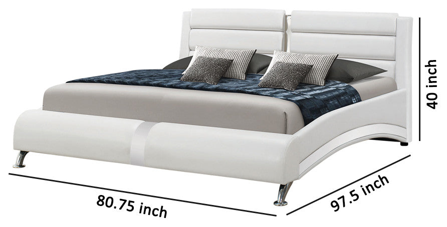 Benzara BM215810 Leatherette Eastern King Bed With Chrome Accents, White