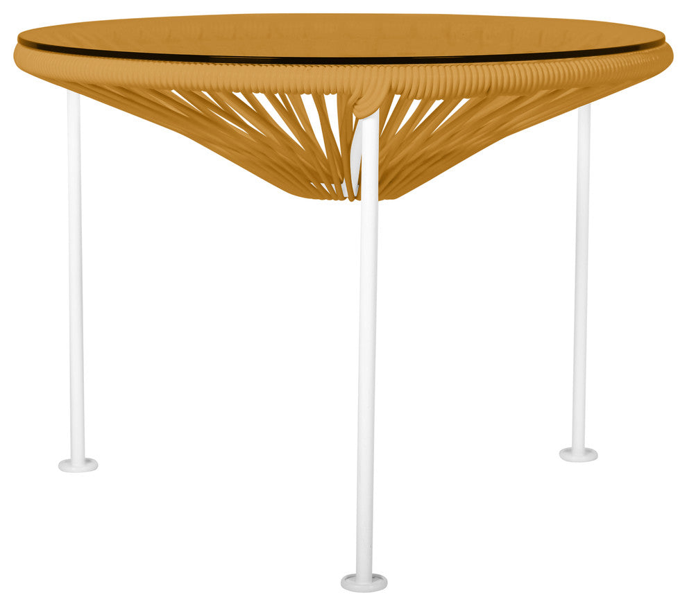 Zicatela Indoor/Outdoor Handmade Side Table, Caramel Weave, White Frame