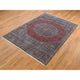 Green, Vintage Look Mamluk, Zero Pile, Worn Wool, Hand Knotted Rug, 6'x9'