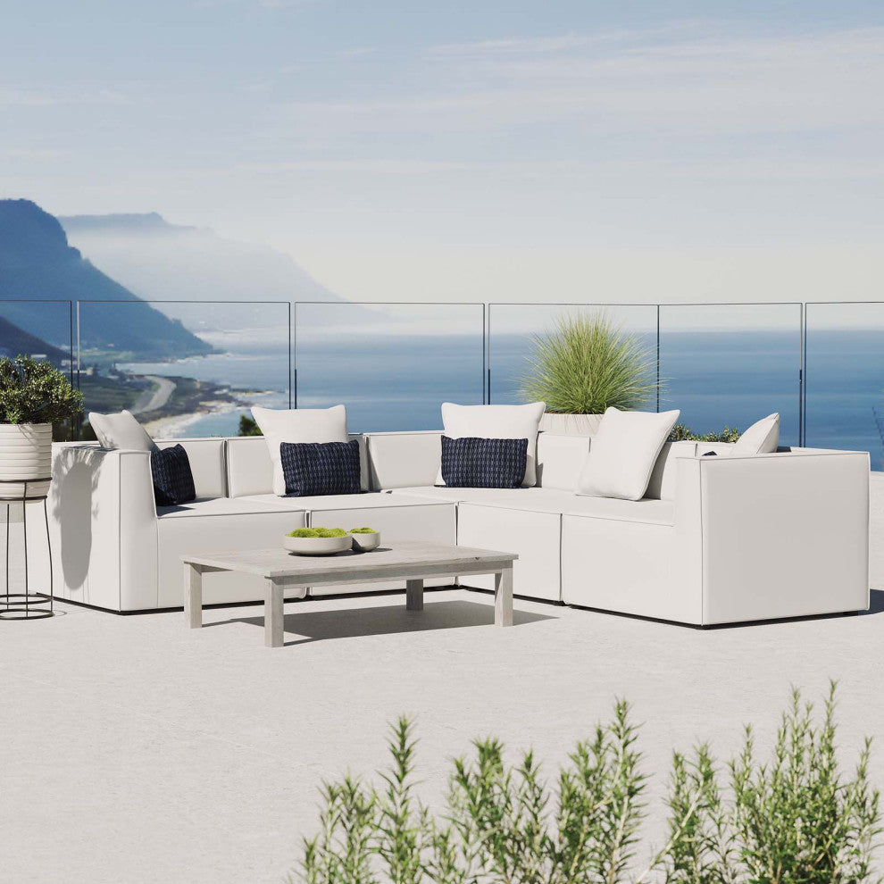 Lounge Sectional Sofa Set, Fabric, White, Modern, Outdoor Patio Balcony Garden