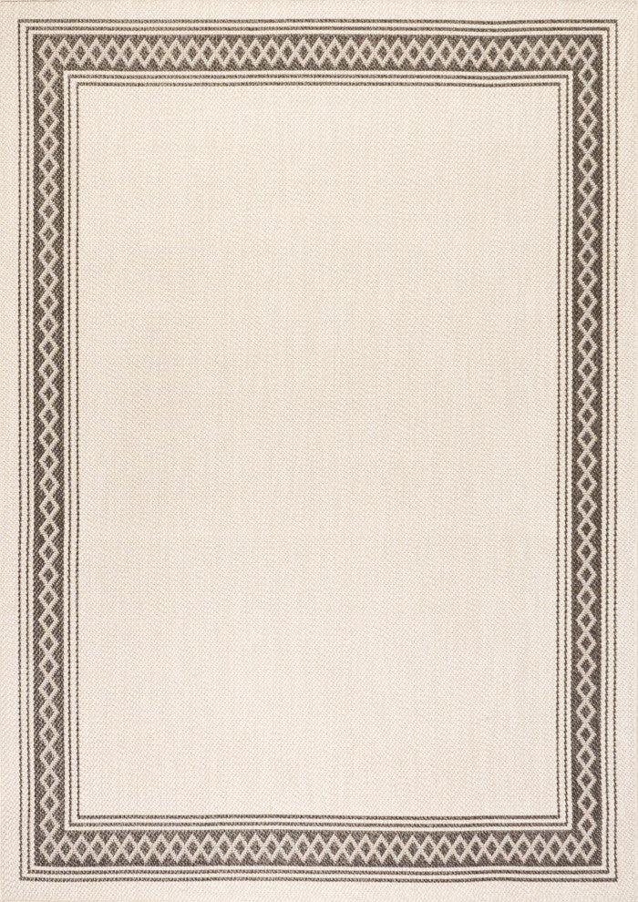 Lucia Classic Diamond Border Indoor/Outdoor Area Rug, Cream/Black, 5x8