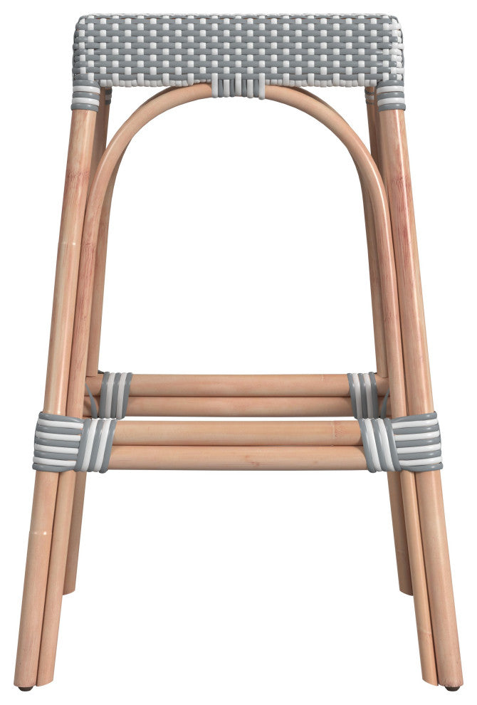 Tobias 30" Rectangular Rattan Barstool, Gray Stripe