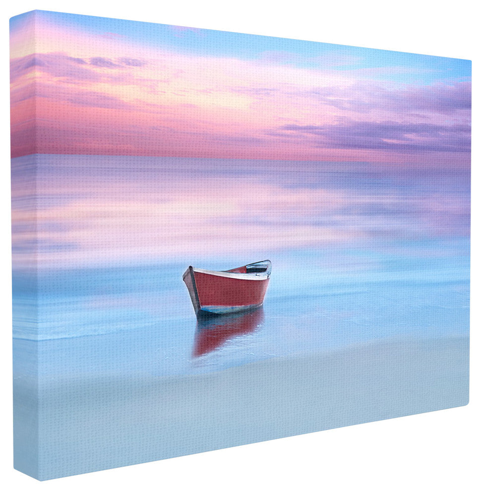 Boat on a Calm Sea Ocean Horizon Photograph Wall Art, 16"x20", Canvas