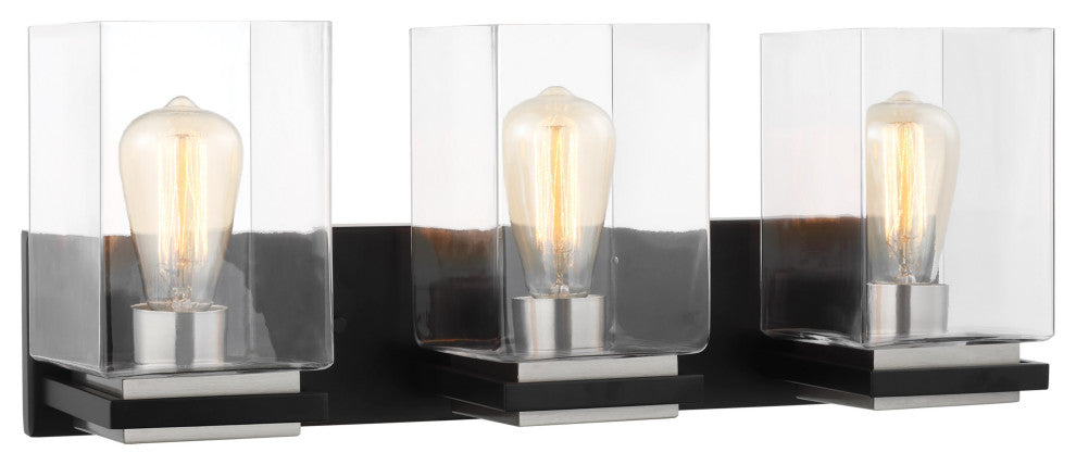 Crossroads 3-Light Vanity, Matte Black With Clear Glass