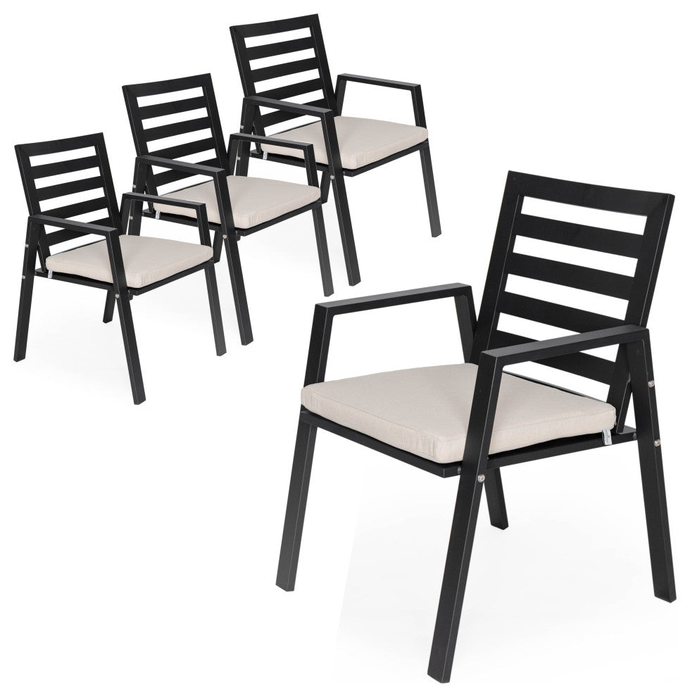 Chelsea Outdoor Dining Chair Aluminum Patio Armchair With Cushions Set of 4, Beige