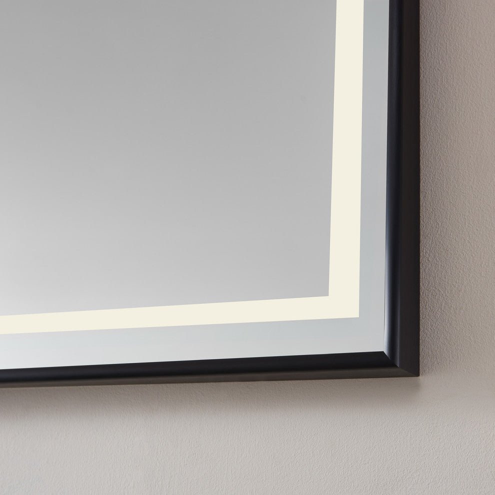 Horizontal Rectangular LED Wall Mount Bathroom Mirror, Black, 72"
