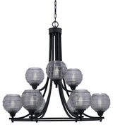 Paramount 9-Light Chandelier, Matte Black, 6" Smoke Ribbed Glass