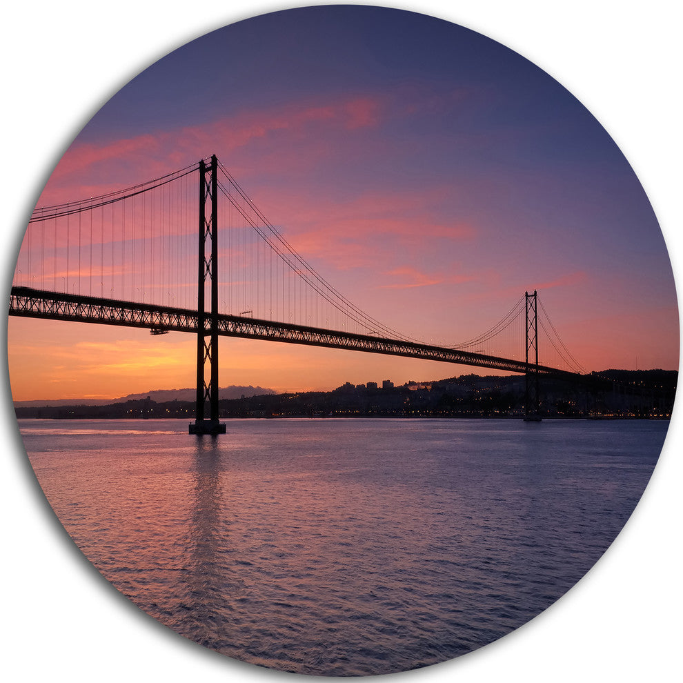 Wonderful View Of Lisbon Bridge, Seascape Round Metal Wall Art, 36"