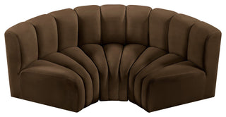 Arc Velvet Upholstered 3-Pc. Inward Curved Modular Sectional, Brown