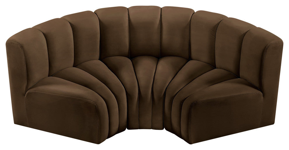 Arc Velvet Upholstered 3-Pc. Inward Curved Modular Sectional, Brown