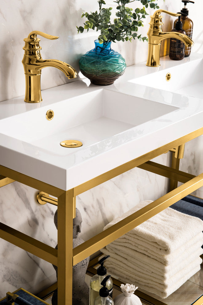 Boston 47" Double Sink Console, Radiant Gold, White Gloss Top