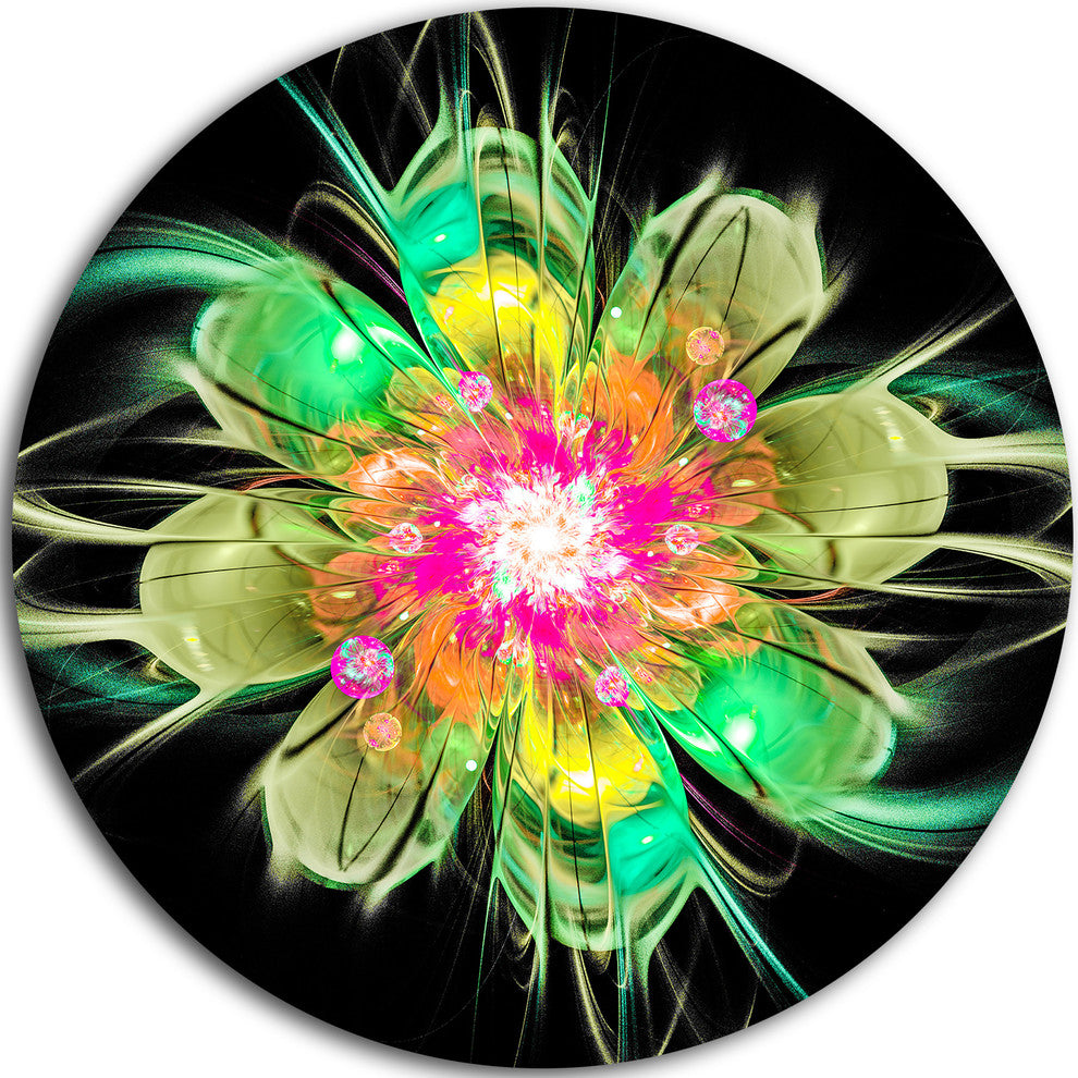 Ideal Fractal Flower Digital Art In Green, Floral Round Wall Art, 23"