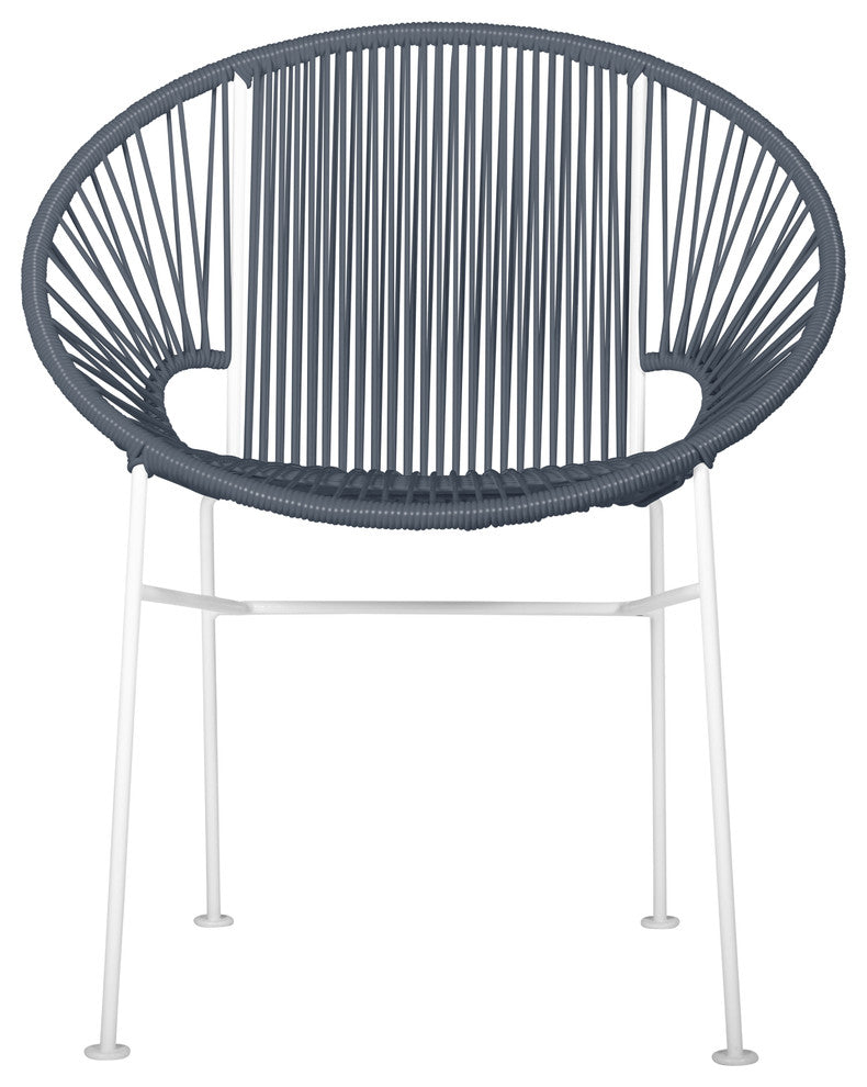 Concha Indoor/Outdoor Handmade Dining Chair, Gray Weave, White Frame