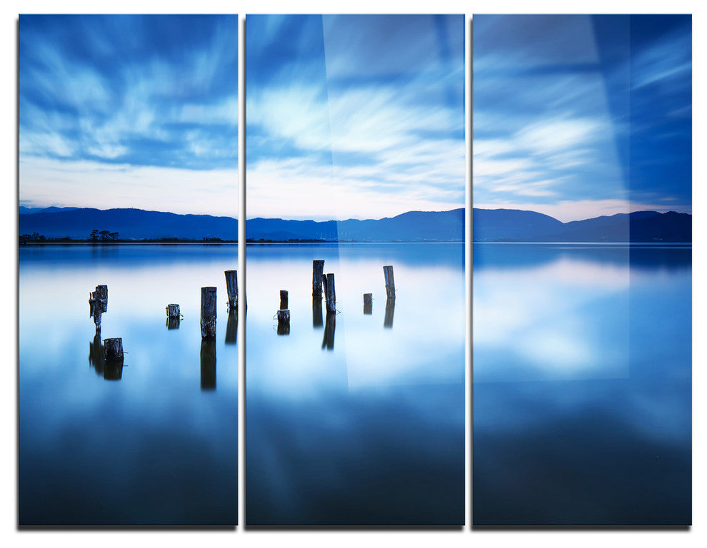 "Cloudy Sky Above Lake" Photo Metal Wall Art, 3 Panels, 36"x28"