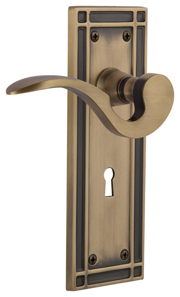 Mission Plate With Keyhole Manor Lever, Antique Brass, Privacy, Non-Handed