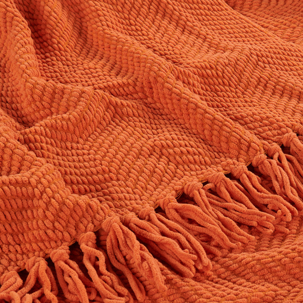 Tweed Knitted Throw Blanket, Burnt Orange, 60"x80"