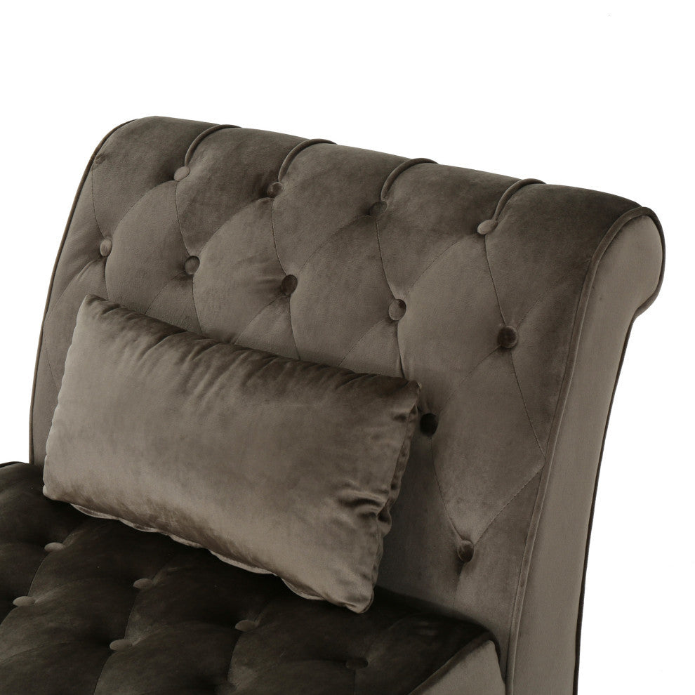GDF Studio Rafaela Tufted New Velvet Chaise Lounge, Gray