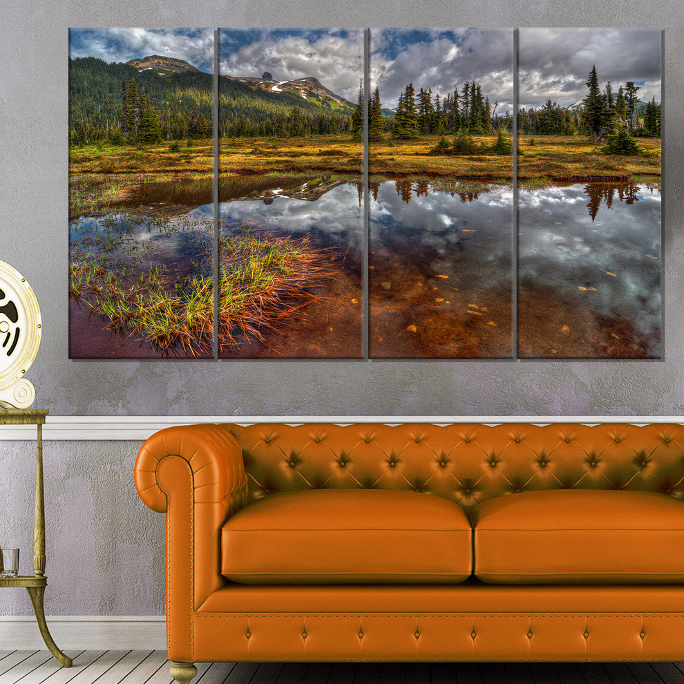 Clear Lake Mirroring Cloudy Skies, Landscape Canvas Print, 48"x28", 4 Panels