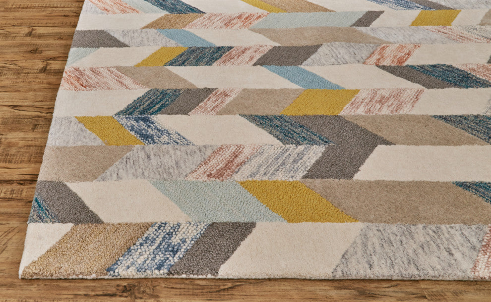 Weave & Wander Oria Tufted Blue/Ivory Rug, Gray/Gold, 5' X 8'