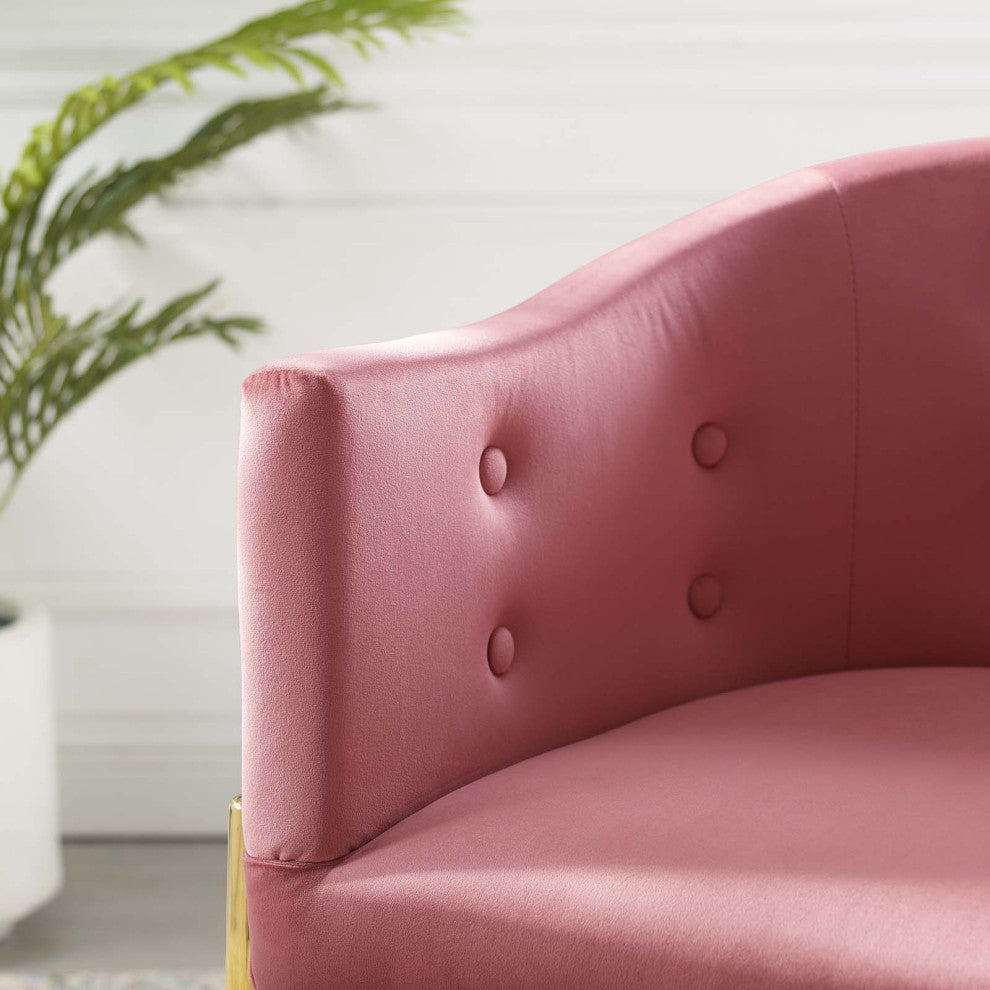 Tufted Side Dining Chair, Velvet, Metal, Pink, Modern, Cafe Bistro Restaurant