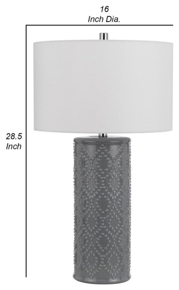 29 Inch Accent Table Lamp Set of 2, Tall Cylinder, Ball Finial Accent, Gray