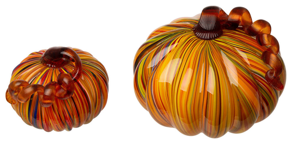 Set of 2 Multi Striped Glass Short Pumpkin