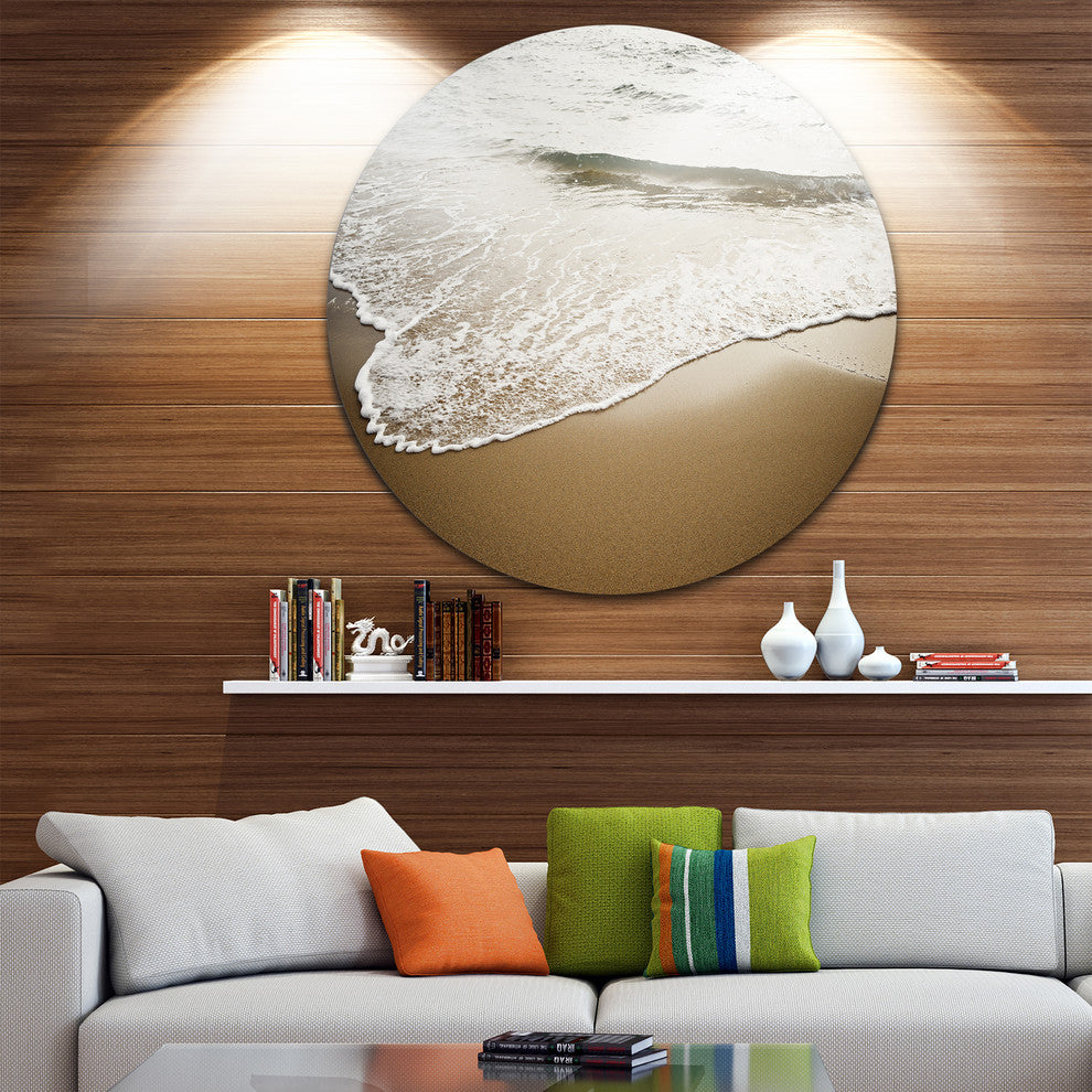 White Waves In Mediterranean Sea, Seascape Round Metal Wall Art, 11"