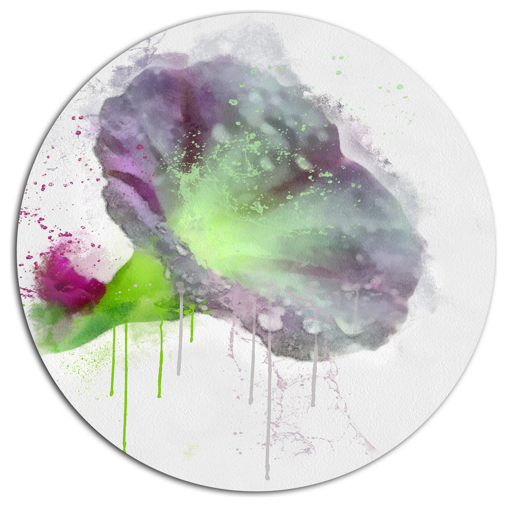 Violet Gentiana Alpina Watercolor, Modern Floral Round Wall Art, 11"