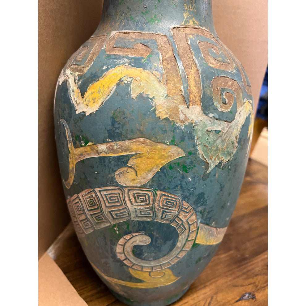 Chinese Distressed Blue Green Paint Porcelain Dragon Pattern Vase Hws2440